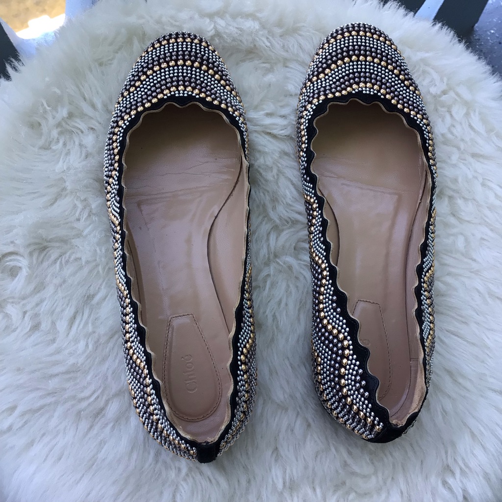 Chloe Womens Lauren Star Studded Leather Ballerina Flats Made In Italy Size 38